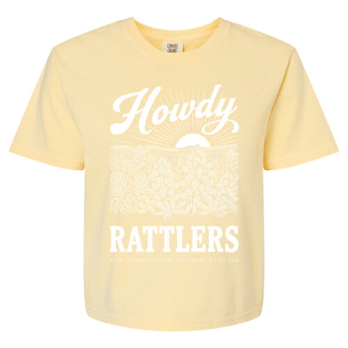 Howdy Rattlers - Adult Boxy Crop T-Shirt Butter Yellow Thumbnail