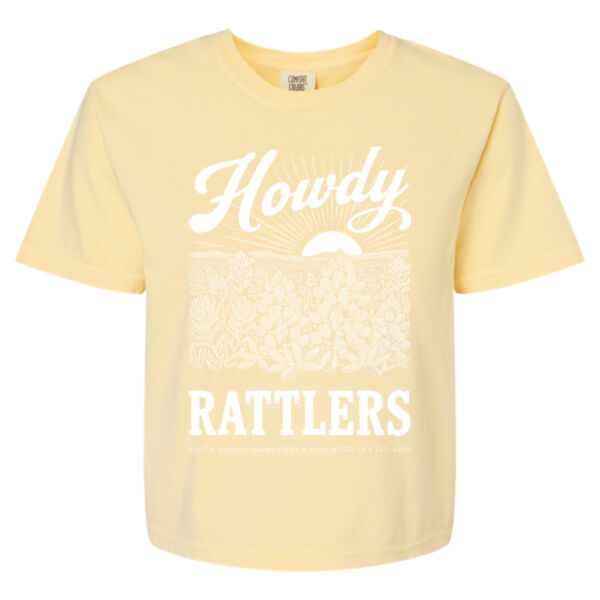 Howdy Rattlers - Adult Boxy Crop T-Shirt Butter Yellow Thumbnail